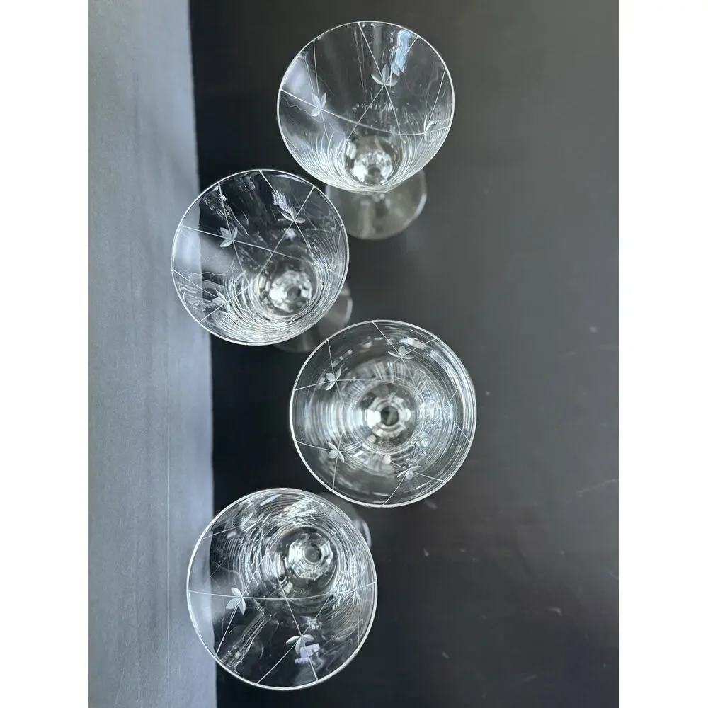 Vintage Fostoria Crest Crystal Etched Stemmed Glasses Set of 4 MCM